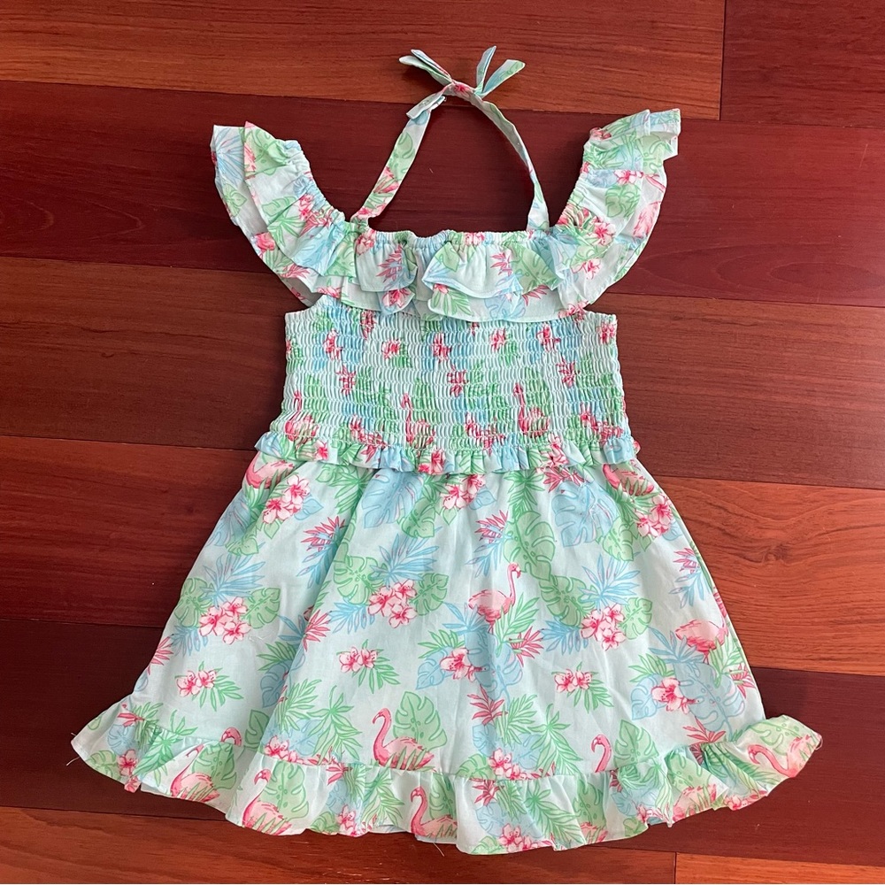 Janie and Jack • Tropical Leaf Flamingo Print Dress with bloomers • 18 to 24 M